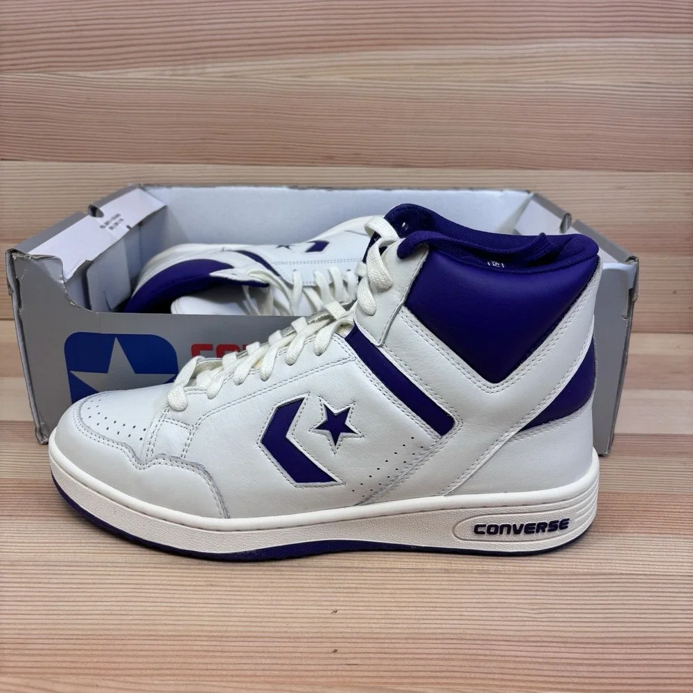 Converse Mens Weapon Mid  Mens Size 13 Vintage White Court Purple A11211C